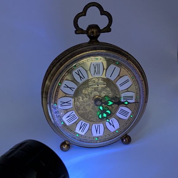 Vintage Gold Tone Happy Home Alarm Clock Filigree West Germany Luminous - *As Is - Picture 1 of 8